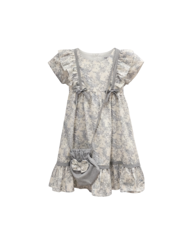 BALLOON - Silver Grey Floral Ruffle Dress with Matching Pouch