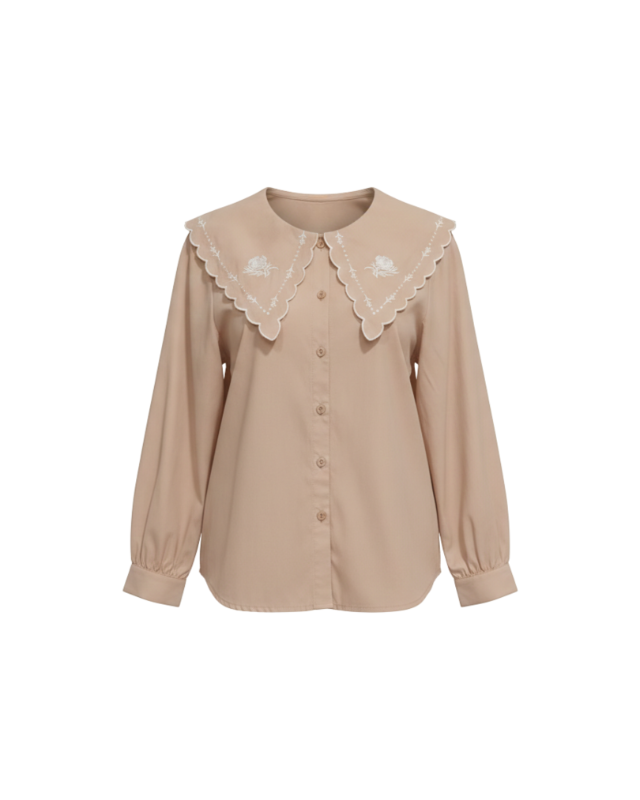 Exit - Embroidered Scalloped Collar Blouse
