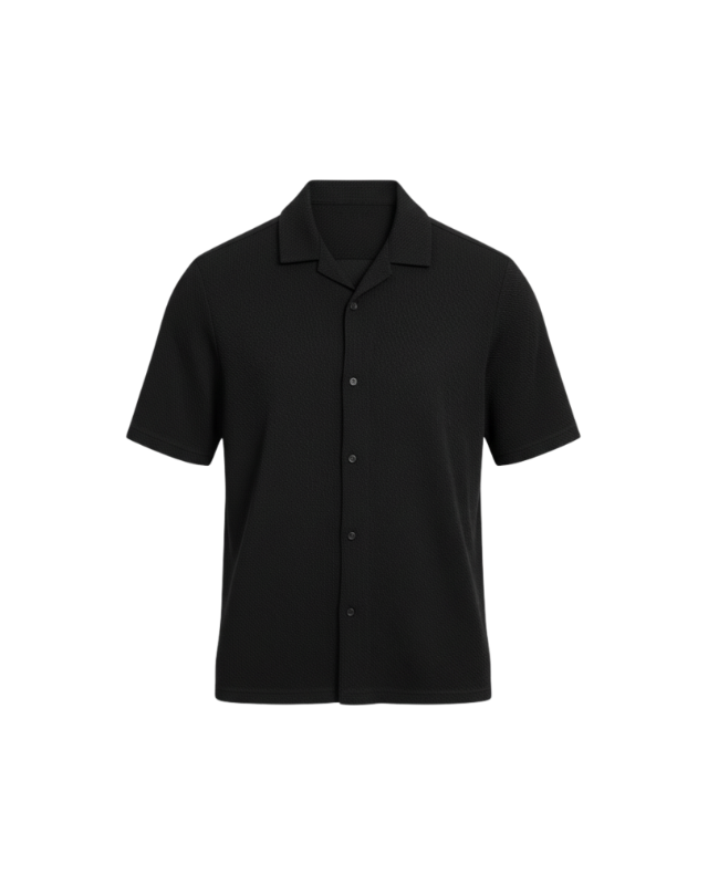 Cole - Knitt Texture Camp Collar Kemeja Lengan Pendek Pria