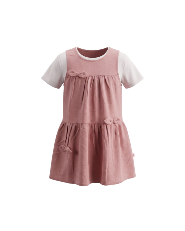 QNA GIRL - Blush Ribbon Layered-Effect Dress