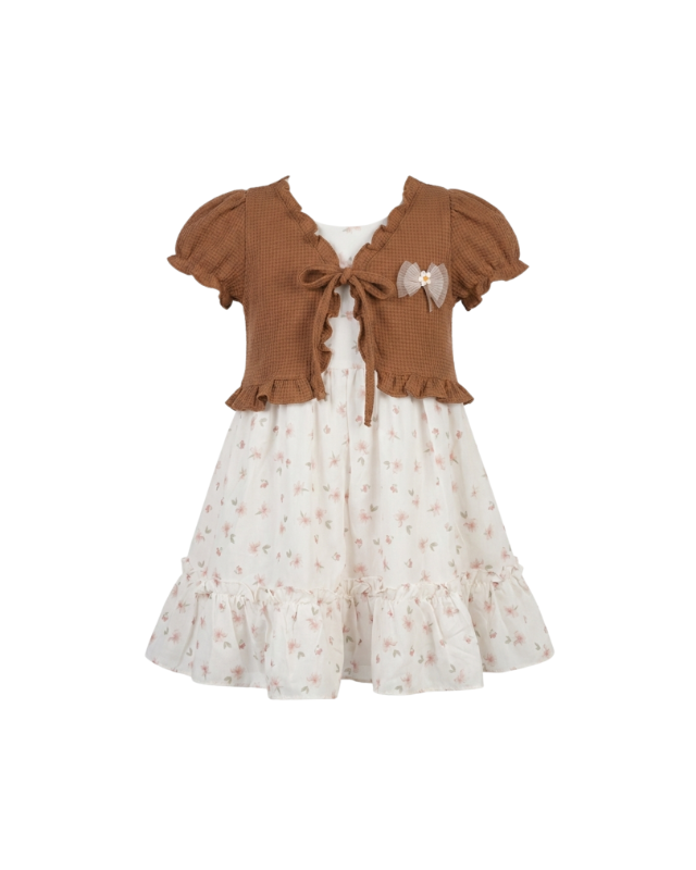 Donita - Ruffled Floral Dress with Cardigan Layer