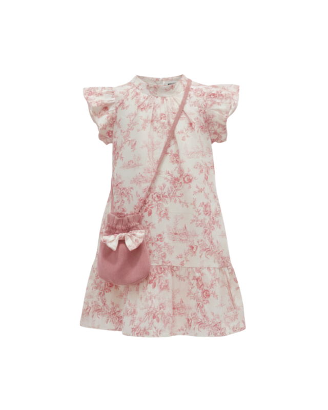 BALLOON - Vintage Rose Floral Flutter Dress with Matching Pouch