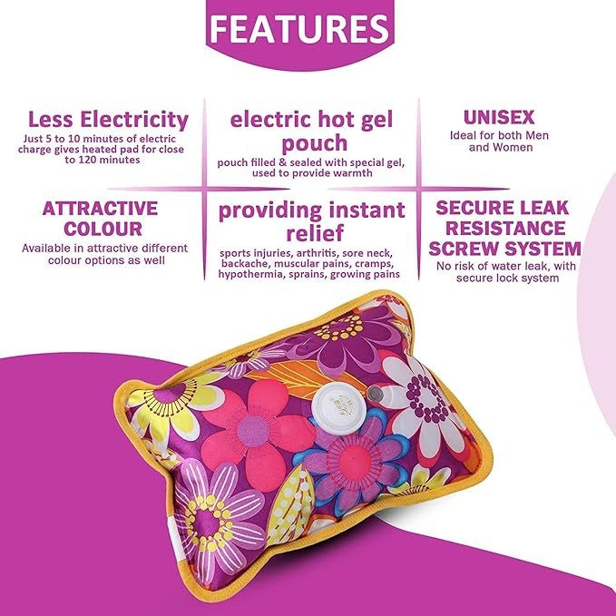 Zuha Hot Water Bag Heating Bag Gel hot Water Bag hot bags for pain relief hot water bags electric hot pack heat pad electric for pain relief electric heating pad for back pain Men & Women with Charging Cord