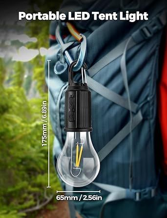Zuha Rechargeable Camping Hanging Bulb, Waterproof LED Tent Light with USB Cable, 3 Modes Hanging Camping Lantern, Hanging Lamp for Hiking, Emergency, Household, Car Repairing (Multi)