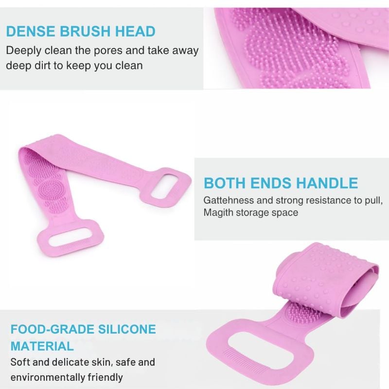Zuha Silicone Body Back Scrubber, Double-Sided Exfoliating Bath Brush | Deep Cleansing & Massage Belt for Shower & Dead Skin Removal (Medium)