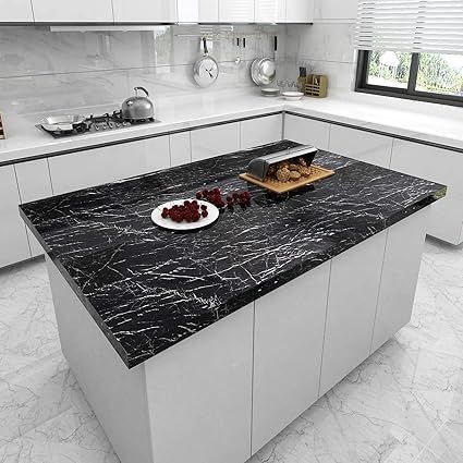 Zuha 60 x 200 cm Black Marble Foil Kitchen Stickers Oil-Proof Waterproof Self Adhesive Wallpaper PVC Bathroom Wall Stickers Contact Paper