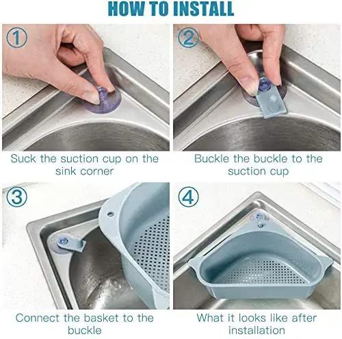 Zuha Plastic Sink Basket Strainer, No Drilling Triangular Multifunctional Drain Shelf Kitchen Sink Strainer Holder Multifunctional Box Organizer for Soap, Sponge