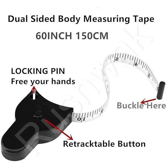 Zuha Body Measuring Tape with Lock Pin and Retractable Push Button 150 CM Measurement Tape Measure for Body for Fat Measurement and Weight Loss Sewing Tape Tailor Tape