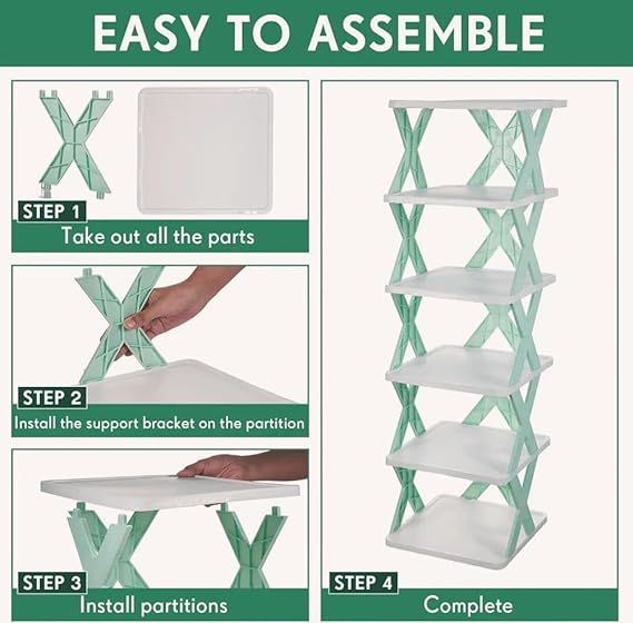 Zuha 5 Layer Plastic Shoe Rack for Home | Stackable & Adjustable Shoe Stand Organizer | Foldable Corner Shelf for Footwear, Books | Space Saving Entryway Storage Tower