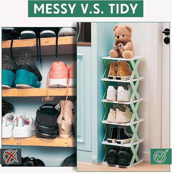Zuha 5 Layer Plastic Shoe Rack for Home | Stackable & Adjustable Shoe Stand Organizer | Foldable Corner Shelf for Footwear, Books | Space Saving Entryway Storage Tower