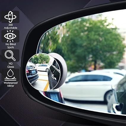 Zuha Car Glass Mirror Blind Spot, 360° Mirror, Rear View Convex Mirror, Parking Mirror For Car, Car Mirror Accessories Frameless Suitable All Cars and Bikes (Round 2-Pcs)