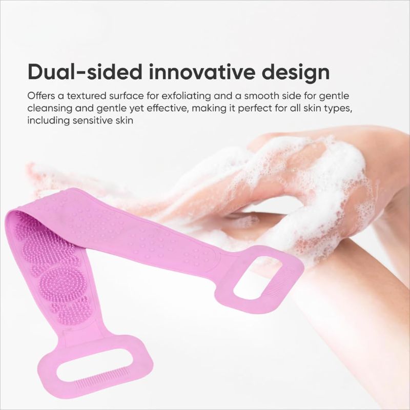 Zuha Silicone Body Back Scrubber, Double-Sided Exfoliating Bath Brush | Deep Cleansing & Massage Belt for Shower & Dead Skin Removal (Medium)