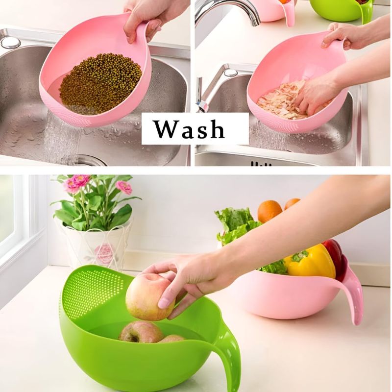 Zuha Multipurpose Rice & Vegetable Washing Bowl with Handle – Large PVC Strainer Bowl with Drain Holes for Washing, Rinsing & Draining