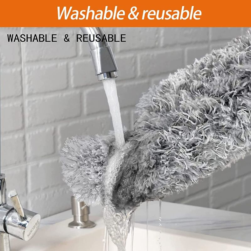 Zuha  Feather Dusters for Fan Mop for Cleaning High Ceiling Cobweb Window Blinds Furniture, 2pcs Bendable Microfiber Head & 1Pcs 100 inch Extension Pole, Washable Duster, (2 Duster + Pole)