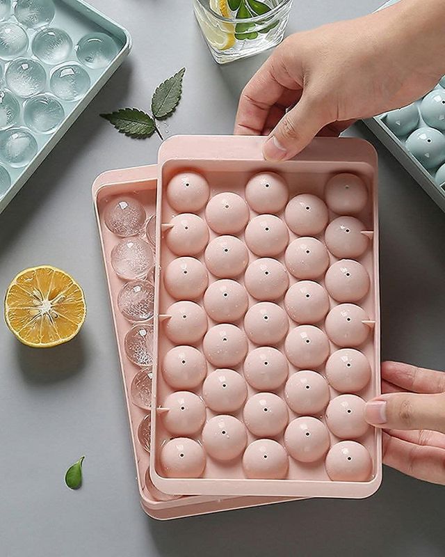 Zuha Plastic Reusable Flexible Round Ice Cube Trays, 33 Cavity Mini Round Ice Plastic Tray Molds for Whiskey & Cocktails, Keep Drinks Chilled Multicolor