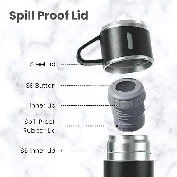 Zuha Vacuum Flask Set with 2 Cups, Double Wall Stainless Steel Thermo 500ml Vacuum Insulated Bottle Water Flask Set with 3 Cups Gift Set with Two Cups Hot & Cold