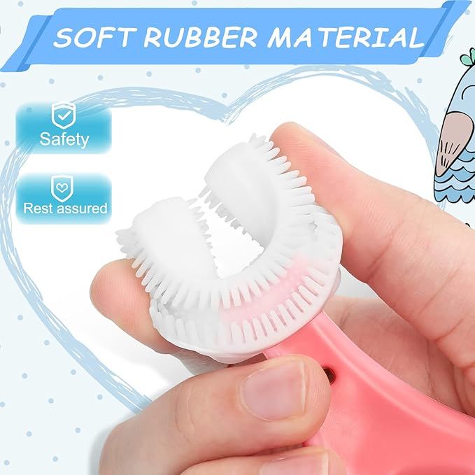 Zuha U Shaped Toothbrush Kids, Soft Silicone Brush Head, 360° Oral Teeth Cleaning Design, Manual, Pink, 2-6 Years Old