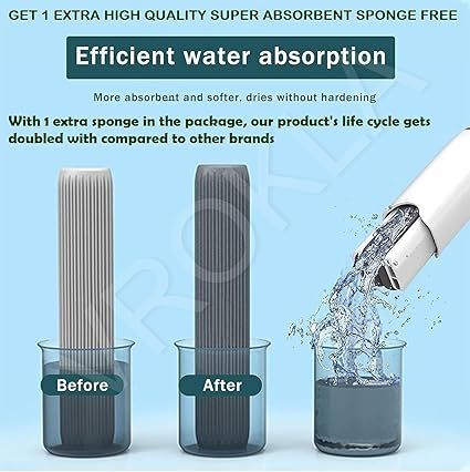 Zuha Mini Mop for Kitchen, Floor, Glass, Car & More - 2 Sponges, Self Squeeze, Strong Absorbent, Wet & Dry Use, Multicolour, ABS & Sponge Material