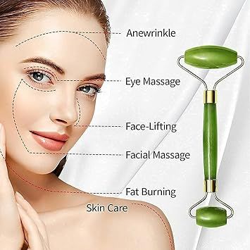Zuha Roller & Gua Sha Facial Massager – Natural Himalayan Stone Face Roller for Skin Care, Anti-Aging, Wrinkle Reduction & Serum Application | Relaxing Face & Neck Massage Tool (Green)