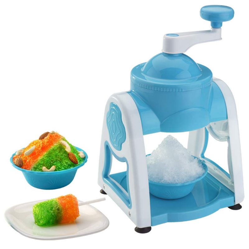 Zuha Industries Portable Ice Crusher Machine for Home with 3 Bowl, 6 Sticks, 1 Glass & Dish | Easy-to-Use Chuski & Slushy Maker | Counter-Top Ice Gola Machine for Summer Delights | White & Red