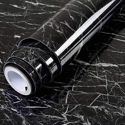 Zuha 60 x 200 cm Black Marble Foil Kitchen Stickers Oil-Proof Waterproof Self Adhesive Wallpaper PVC Bathroom Wall Stickers Contact Paper