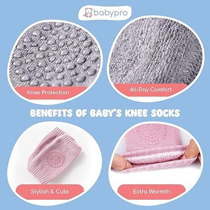 Zuha BabyPro Knee Pads Set of 2 Pairs for Toddlers, Baby Elbow & Knee Protector, Anti-Slip Silicone Dots, Knee Support for Crawling & Walking, Soft, Stretchable, Breathable Leg Warmers (Mult