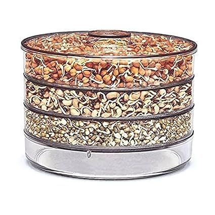 Zuha  ORNAMENTS Sprout Maker With 4 Compartments For Multi Purpose Use - Plastic Grocery Container Sprouted Grains Seeds Dal Channa Chole Ragi Organic Sprouting Jar (500Ml,4-Layer)
