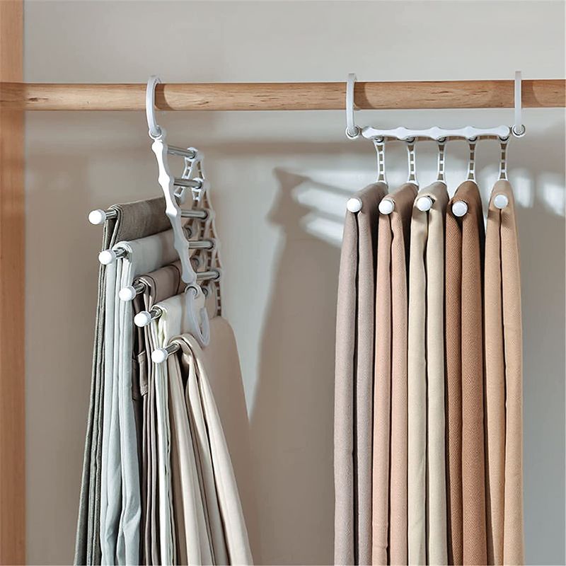 Zuha 5 in 1 Stainless Steel Foldable Hangers (Pack of 1) - Multi-Layer Multi-Purpose Pant Organizer for Wardrobe, Clothes Hanging