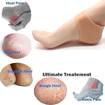 Zuha  Silicone Gel Heel Pad Socks for Pain Relief - 1 Pair (Beige, Free Size)