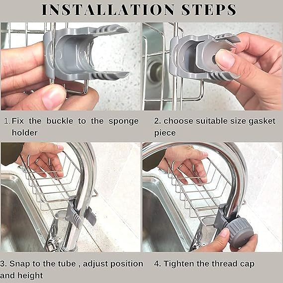 Zuha Kitchen Sink Faucet Sponge Holder Caddy Organizer Over, Stainless Steel Heavy Duty Thickening Hanging Drain Rack for scrubbers, soap, Bathroom, Detachable no Suction Cup Bathroom soap Holder