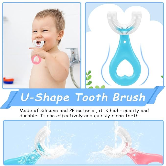 Zuha U Shaped Toothbrush Kids, Soft Silicone Brush Head, 360° Oral Teeth Cleaning Design, Manual, Pink, 2-6 Years Old