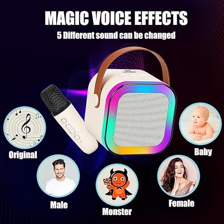 Zuha Rechargeable Karaoke Mic with Speaker for Singing | Wireless Mini Portable Bluetooth Speaker with Microphone & LED Lights | Cute Birthday Gift for Kids Musical Toys for Boys, Girls and Adults