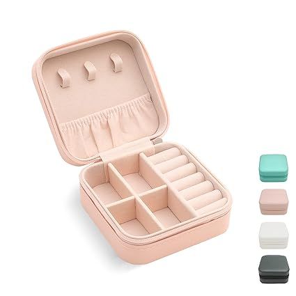 Zuha Faux Leather Mini Jewelry Travel Case,Small Travel Jewelry Organizer, Portable Jewelry Box Travel Mini Storage Organizer Portable Display Storage Box For Rings Earrings Necklaces Gifts (Pink)