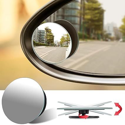 Zuha Car Glass Mirror Blind Spot, 360° Mirror, Rear View Convex Mirror, Parking Mirror For Car, Car Mirror Accessories Frameless Suitable All Cars and Bikes (Round 2-Pcs)