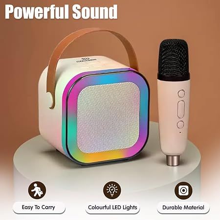 Zuha Rechargeable Karaoke Mic with Speaker for Singing | Wireless Mini Portable Bluetooth Speaker with Microphone & LED Lights | Cute Birthday Gift for Kids Musical Toys for Boys, Girls and Adults