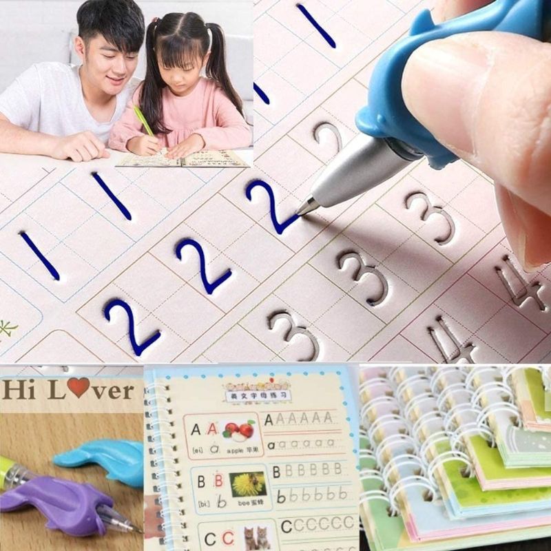 Zuha Magic Practice Copybook, ( 10 REFILL) Number Tracing Book for Preschoolers with Pen, Magic Calligraphy Copybook Set Practical Reusable Writing Tool Simple Hand Lettering