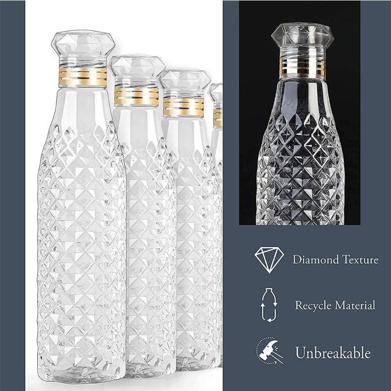 Zuha crystal clear Diamond Shape water bottle Food Grade plastic with Diamond Cap Ideal for Restraunt Kitchen Home Office Sports School Travelling Gym Yoga