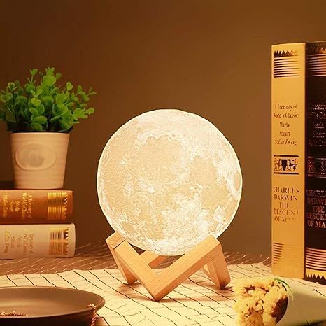Zuha 3D Moon Light Lamp 7 Multi Colors Changing Touch Sensor for Adult and Kids with Wooden Stand Moon Night Lamp for Bedroom Home Decorations Light -15cm