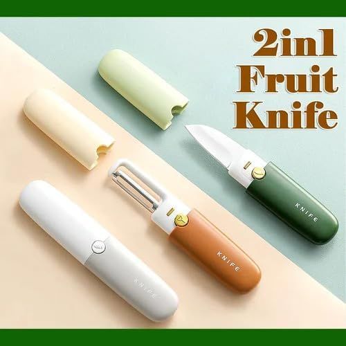 Zuha Pocket Knife, Kitchen Knife Peeler Portable Knife for Fruit 2 in 1 Knife and Peeler for Kitchen Travel Knife with case Stainless Steel Bled Pack of 1 (2 in 1)