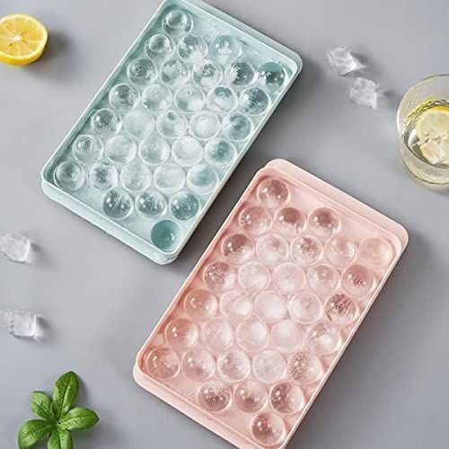 Zuha Plastic Reusable Flexible Round Ice Cube Trays, 33 Cavity Mini Round Ice Plastic Tray Molds for Whiskey & Cocktails, Keep Drinks Chilled Multicolor