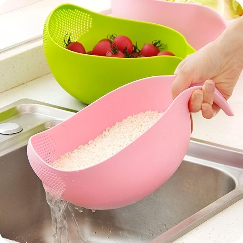 Zuha Multipurpose Rice & Vegetable Washing Bowl with Handle – Large PVC Strainer Bowl with Drain Holes for Washing, Rinsing & Draining