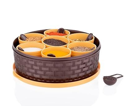 Zuha Plastic Round Masala Dabba With Multiple Compartment Spice Container Masala Box Vatti Anjarai Petti For Home Kitchen | 7 Compartments