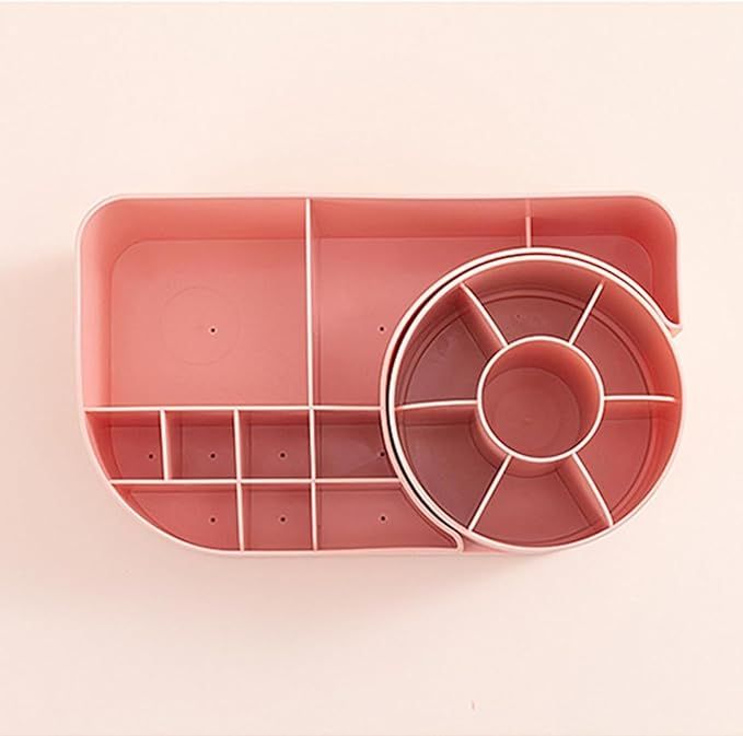 Zuha Makeup Organiser Cosmetic Makeup Lipstick Storage Box with Drawer Plastic Case Holder Skin Care Products for Dressing Table Rotable side secction 16 grid(360 Rotation-PINK)