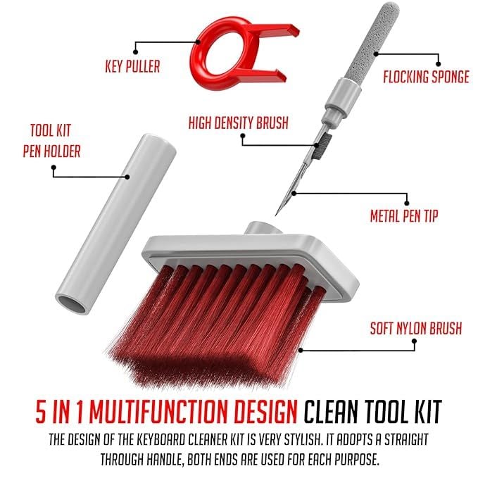 Zuha 5-in-1 Multi-Function Laptop Cleaning Brush/Keyboard Cleaning kit/Gadget Cleaning kit Gap Duster Key-Cap Puller for Laptop, Keyboard and Earphones