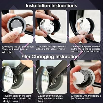 Zuha Car Glass Mirror Blind Spot, 360° Mirror, Rear View Convex Mirror, Parking Mirror For Car, Car Mirror Accessories Frameless Suitable All Cars and Bikes (Round 2-Pcs)