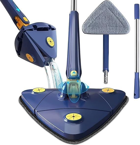 Zuha 360° Rotatable Adjustable Triangle Cleaning Mop with Stainless Steel Long Handle Push-Pull Squeezing Cleaning Mop Dry & Wet Mop Floor Windows Ceiling