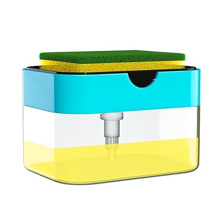 Zuha 2 in 1 Soap Dispenser for Bathroom Accessories Dishwasher Liquid Holder Liquid Dispenser Pump 400 ML with Sponge Holder Kitchen Sink Accessories Items