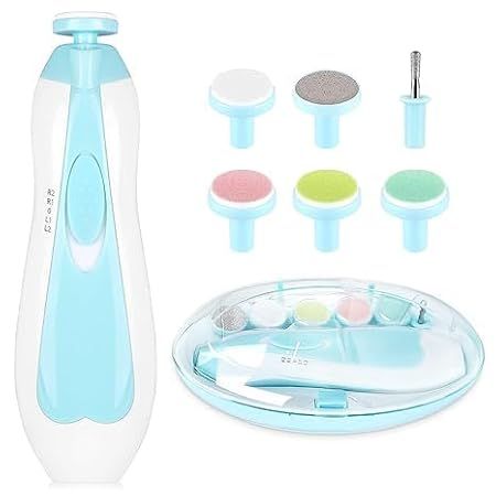 Zuha Baby Nail Trimmer Electric Nail Drill Professional Portable, Safe Baby Nail File,Baby Nail Clippers with Light &6 Grinding Pads Polishing Shape Tools for Newborn Toddler or Adults Toes and Fingernails, Kids Nail Care, Polish Trim