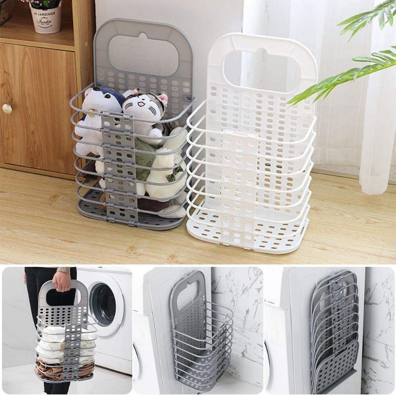 Zuha Wall Mounted Bathroom Hanging Mesh Laundry Basket Toiletry Organization Washing Bin Home Portable Magic Sticker Plastic Laundry Hamper Bag for Bathroom Dirty Clothes