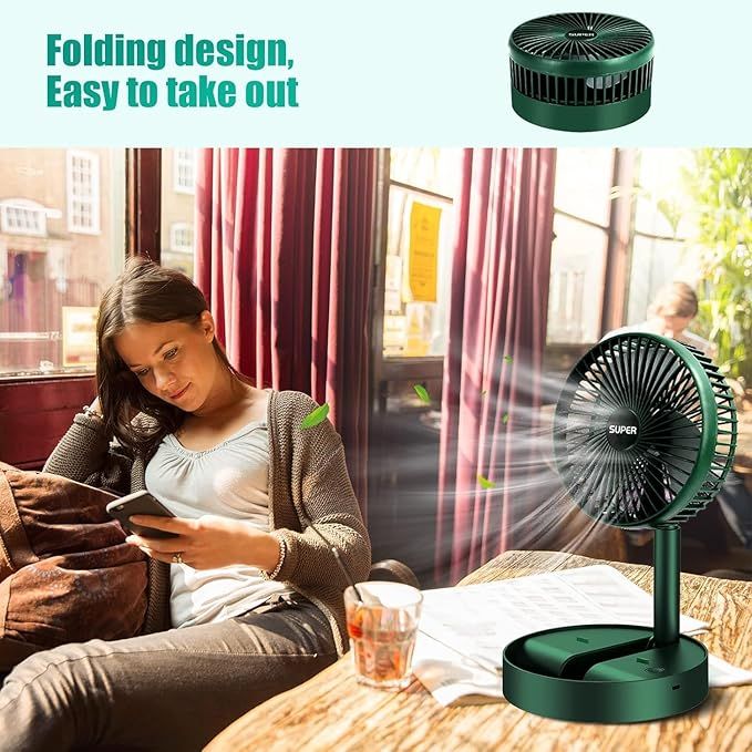 Zuha High Speed Rechargeable Table Fan for Home– Foldable USB Charging Battery Fan With Led Light / 3 Speed Modes Portable fan for Home, Office,Kitchen-White
